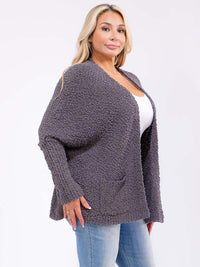 PLUS SIZE LONG SLEEVE OPEN FRONT POCKETS KNIT CARDIGAN