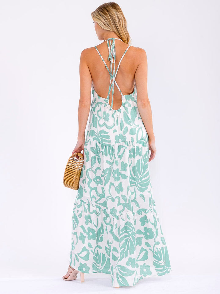 WOMEN'S SLEEVELESS V-NECK OPEN BACK FLORAL MAXI DRESS