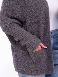 PLUS SIZE LONG SLEEVE OPEN FRONT POCKETS KNIT CARDIGAN