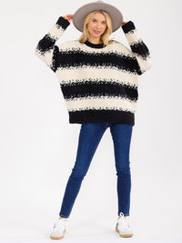 WOMEN'S LONG SLEEVE KNIT PULLOVER COLORBLOCK SWEATER