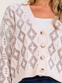 WOMEN'S LONG SLEEVE V-NECK BUTTON UP PRINT SWEATER