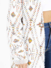 WOMEN'S LONG SLEEVE OPEN FRONT MULTI PRINT FUZZY CARDIGAN