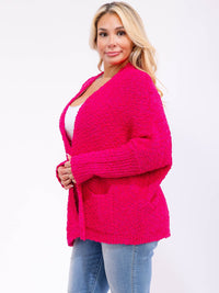 PLUS SIZE LONG SLEEVE OPEN FRONT POCKETS KNIT CARDIGAN