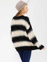 WOMEN'S LONG SLEEVE KNIT PULLOVER COLORBLOCK SWEATER
