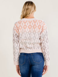 WOMEN'S LONG SLEEVE V-NECK BUTTON UP PRINT SWEATER