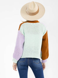 WOMEN'S LONG SLEEVE OPEN FRONT COLORBLOCK KNIT CARDIGAN