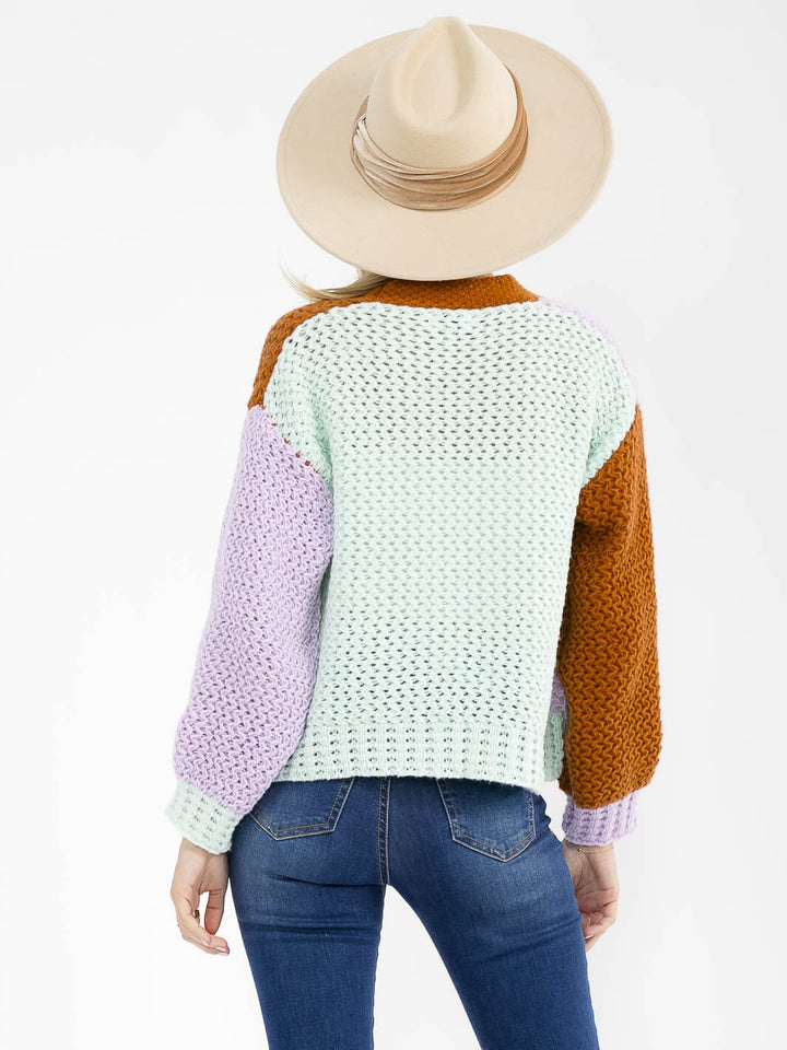 WOMEN'S LONG SLEEVE OPEN FRONT COLORBLOCK KNIT CARDIGAN