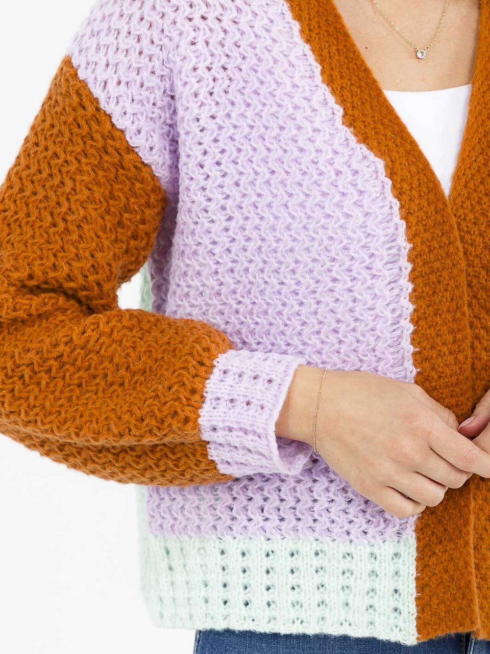 WOMEN'S LONG SLEEVE OPEN FRONT COLORBLOCK KNIT CARDIGAN