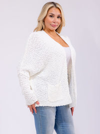 PLUS SIZE LONG SLEEVE OPEN FRONT POCKETS KNIT CARDIGAN