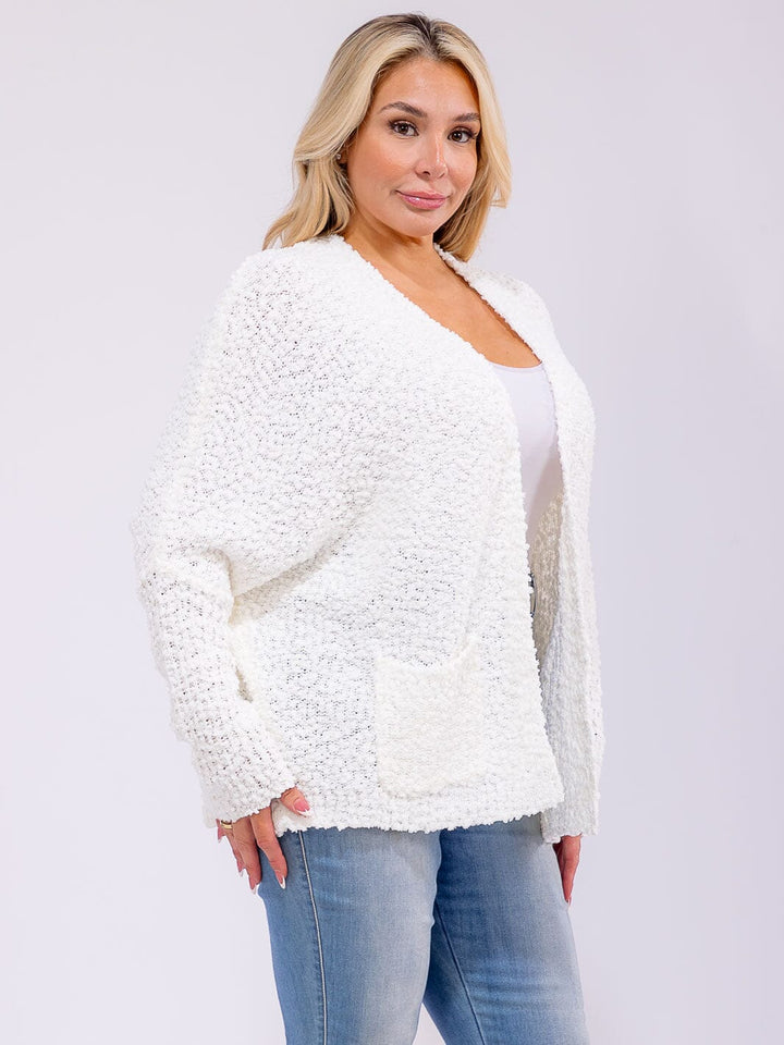 PLUS SIZE LONG SLEEVE OPEN FRONT POCKETS KNIT CARDIGAN