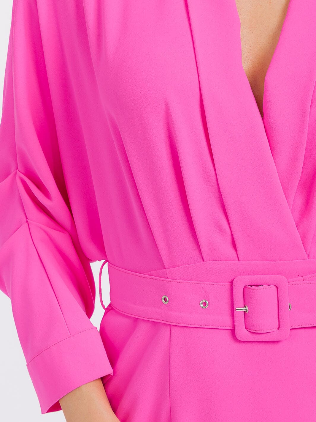 WOMEN'S LONG SLEEVE SURPLICE BELTED BODYCON MIDI DRESS