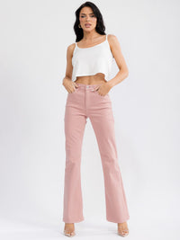 WOMEN'S BUTTON CLOSURE POCKETS BELL LEG DENIM PANTS
