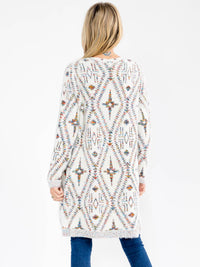 WOMEN'S LONG SLEEVE OPEN FRONT MULTI PRINT FUZZY CARDIGAN