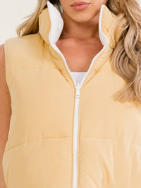 WOMEN'S SLEEVELESS ZIP UP FRONT POCKETS ADJUSTABLE WAIST REVERSABLE PUFFER VEST