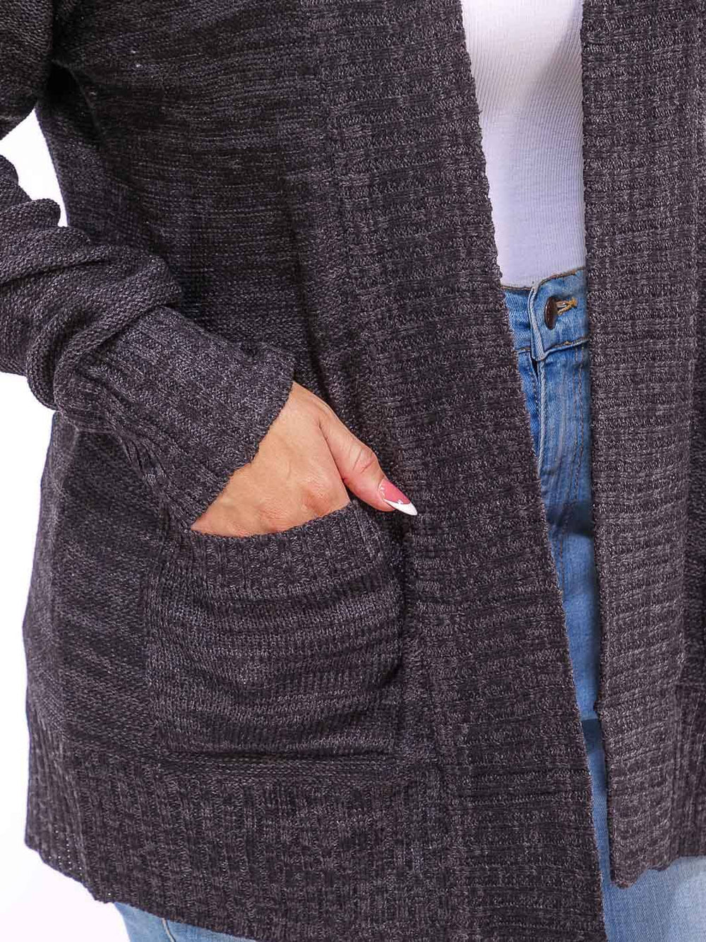 PLUS SIZE LONG SLEEVE OPEN FRONT POCKETS KNIT CARDIGAN