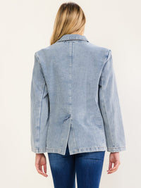 WOMEN'S LONG SLEEVE BUTTON UP FRONT POCKETS DENIM JACKET