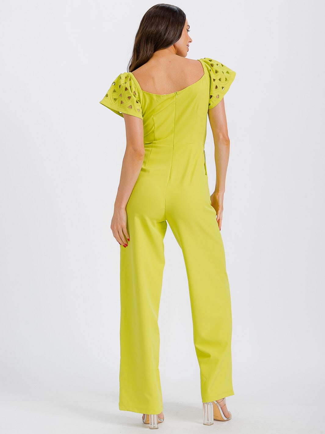 WOMEN'S SHORT SLEEVE V-NECK CUT OUT FRONT POCKETS WIDE LEG JUMPSUIT