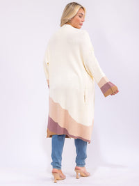 PLUS SIZE LONG SLEEVE OPEN FRONT POCKETS COLORBLOCK DETAILED CARDIGAN