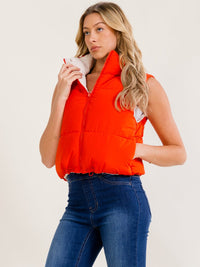 WOMEN'S SLEEVELESS ZIP UP FRONT POCKETS ADJUSTABLE WAIST REVERSABLE PUFFER VEST