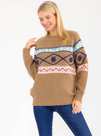 WOMEN'S LONG SLEEVE KNIT PULLOVER EMBROIDERY SWEATER