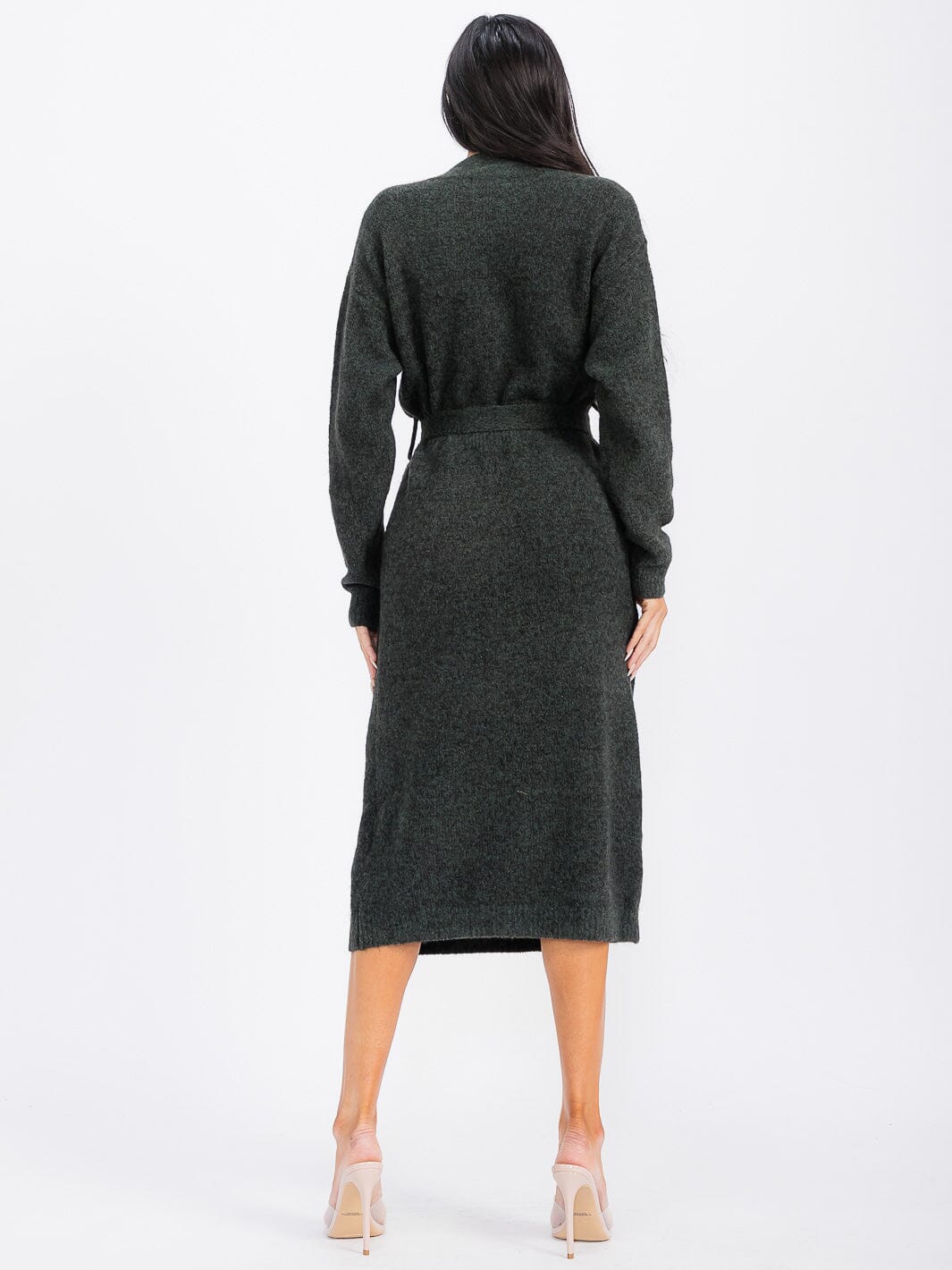 WOMEN'S LONG SLEEVE SELF TIE MAXI DRESS