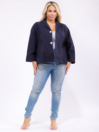 PLUS SIZE LONG SLEEVE BUTTON CLOSURE FRONT POCKETS BLAZER