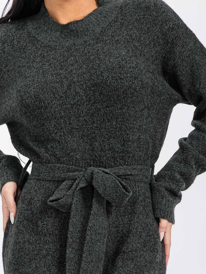 WOMEN'S LONG SLEEVE SELF TIE MAXI DRESS