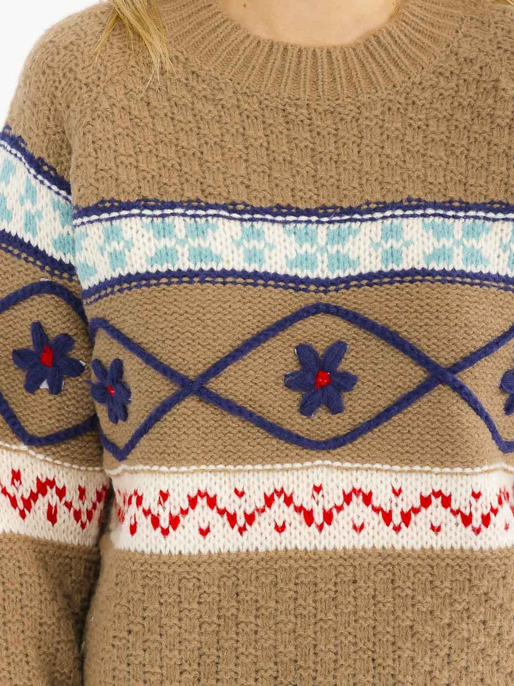 WOMEN'S LONG SLEEVE KNIT PULLOVER EMBROIDERY SWEATER