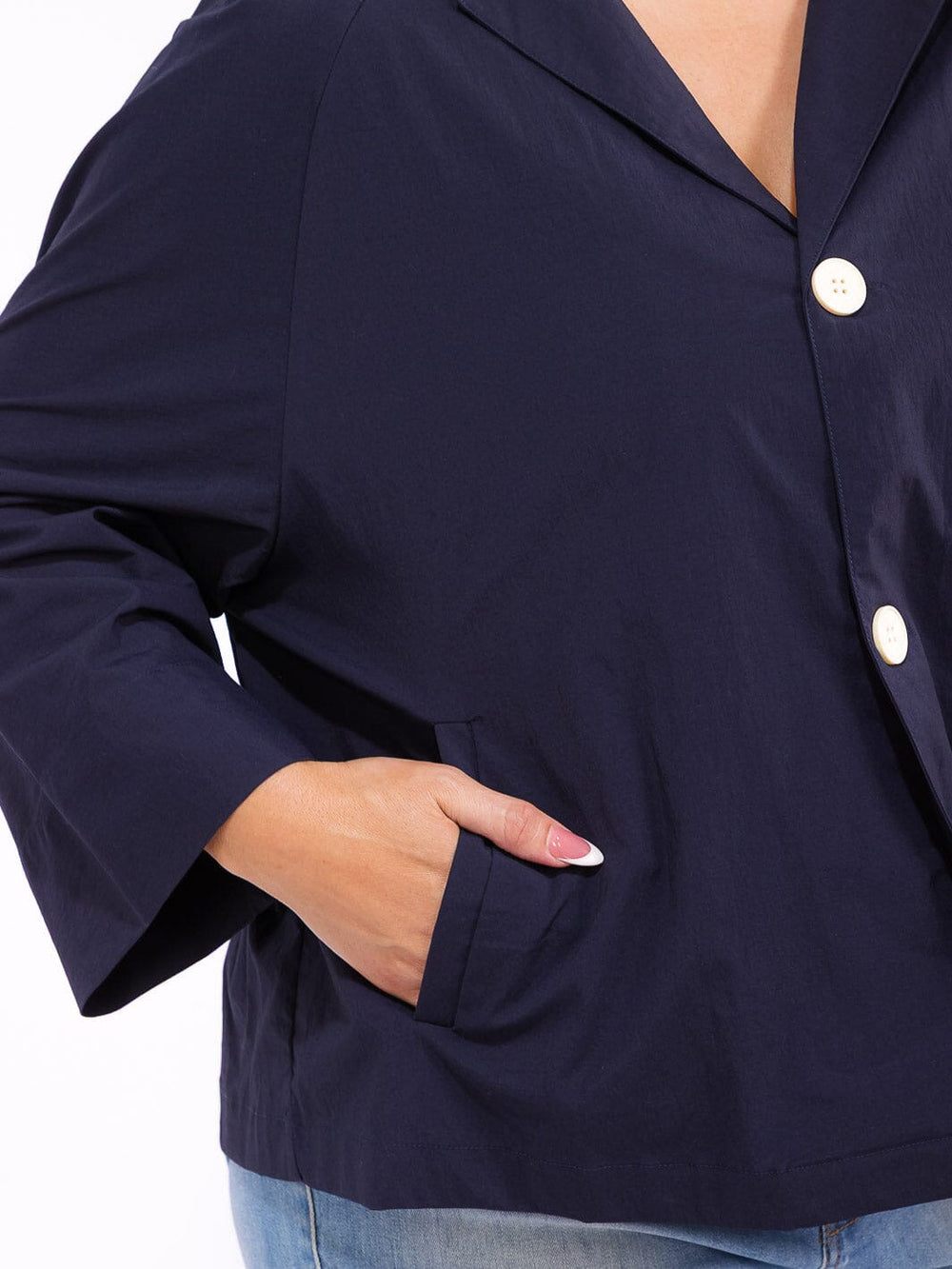 PLUS SIZE LONG SLEEVE BUTTON CLOSURE FRONT POCKETS BLAZER