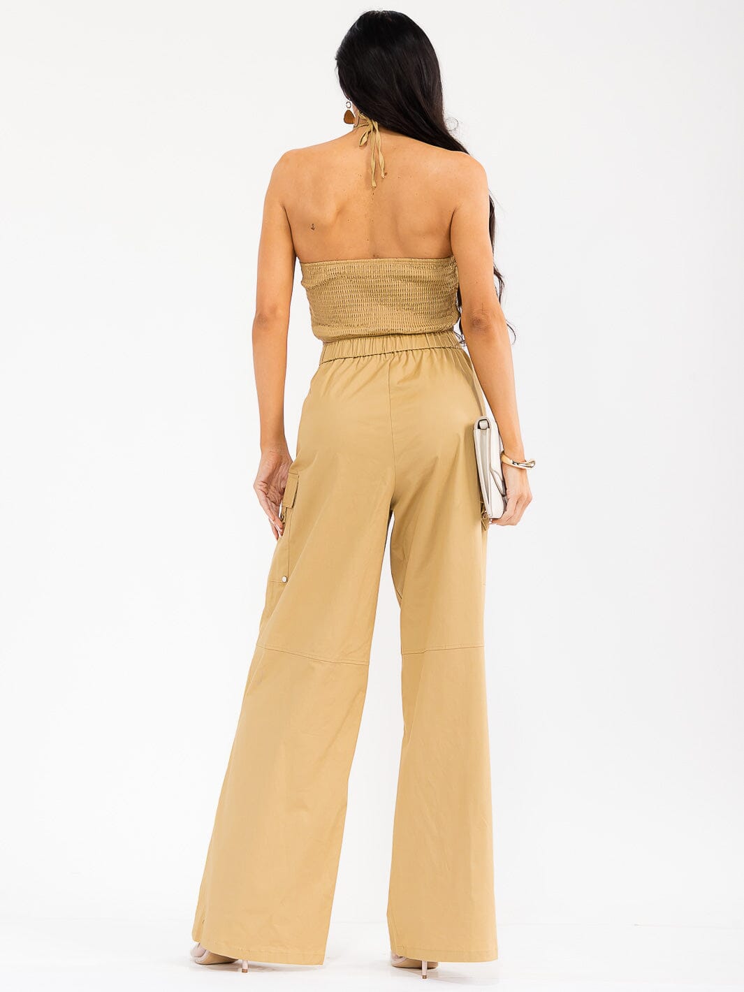 WOMEN'S SLEEVELESS CROP TOP & BUTTON CLOSURE PANTS SOLID 2PC. SET