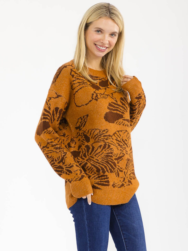 WOMEN'S LONG SLEEVE MULTI PRINT PULLOVER SWEATER