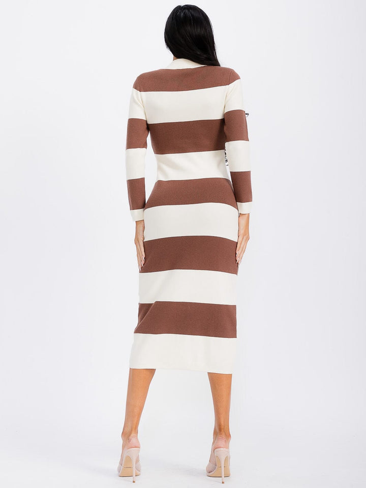 WOMEN'S LONG SLEEVE MOCK NECK COLORBLOCK BODYCON MAXI DRESS