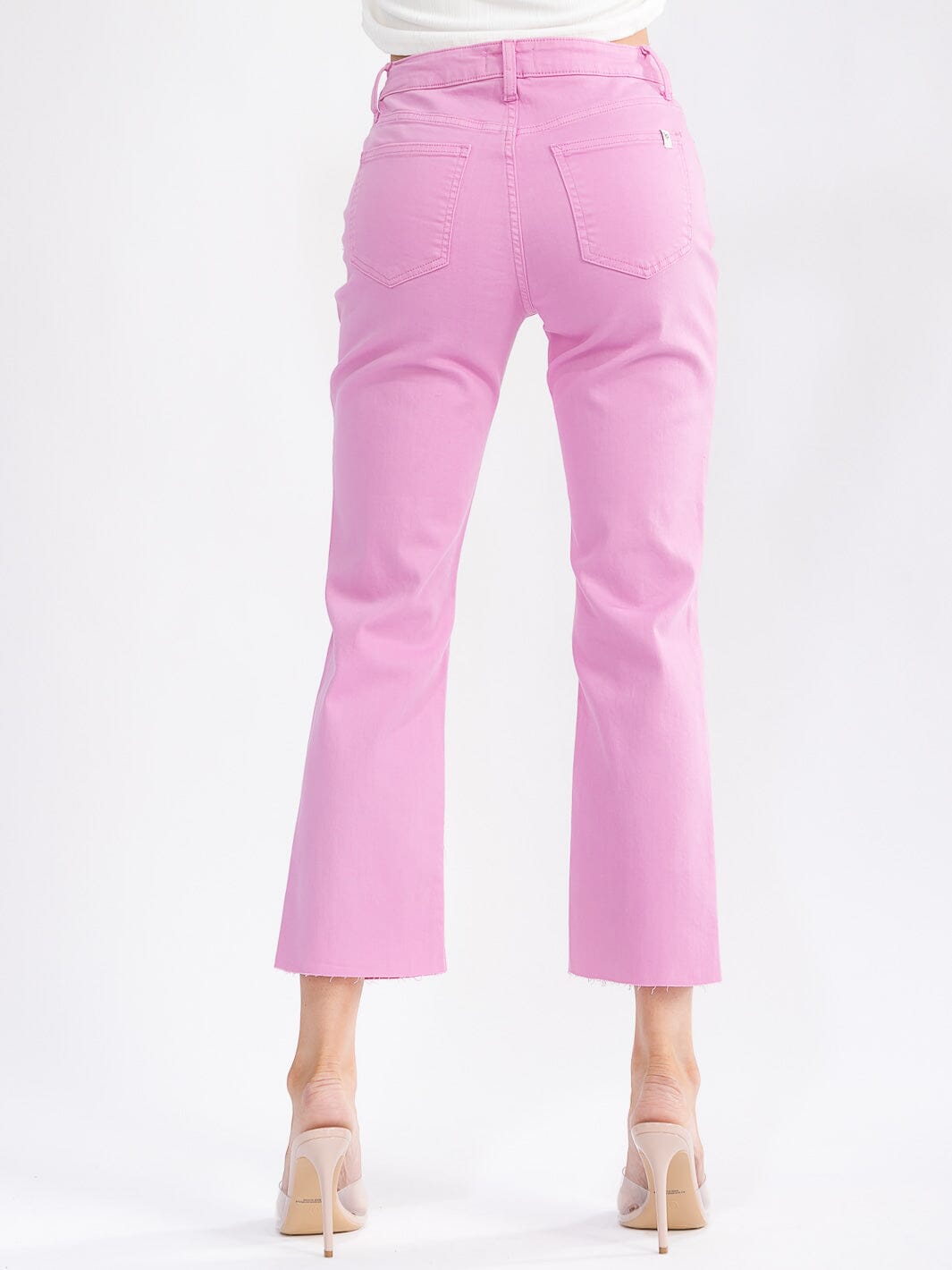 WOMEN'S BUTTON CLOSURE POCKETS DISTRESS WIDE LEG DENIM PANTS