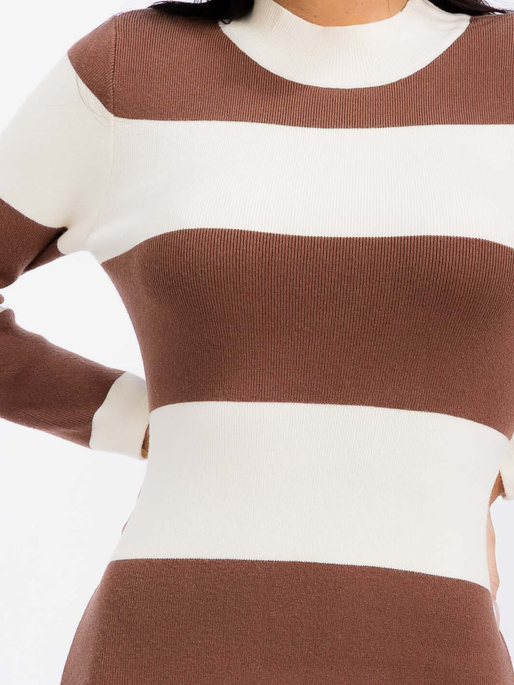 WOMEN'S LONG SLEEVE MOCK NECK COLORBLOCK BODYCON MAXI DRESS