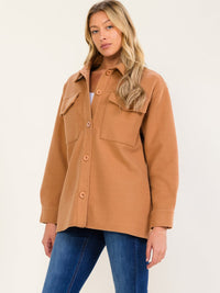 WOMEN'S LONG SLEEVE BUTTON CLOSURE FRONT POCKETS COAT