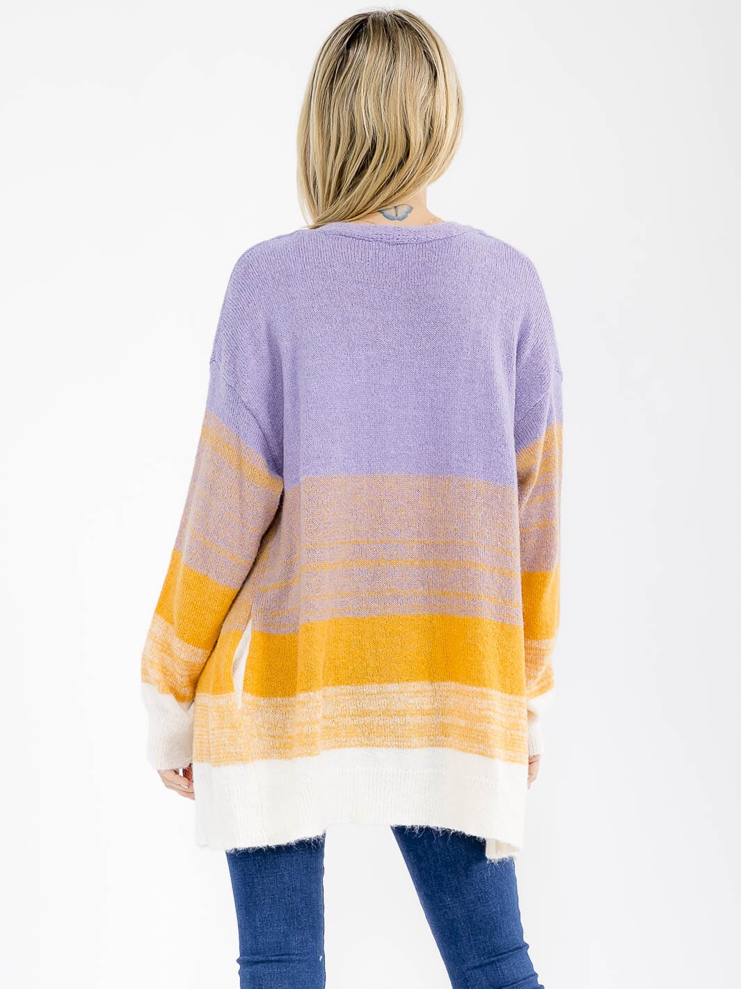 WOMEN'S LONG SLEEVE OPEN FRONT POCKETS COLORBLOCK CARDIGAN
