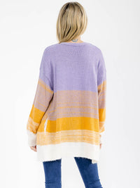 WOMEN'S LONG SLEEVE OPEN FRONT POCKETS COLORBLOCK CARDIGAN