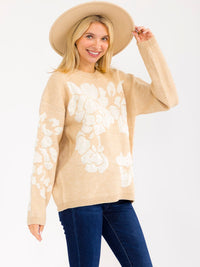 WOMEN'S LONG SLEEVE KNIT PULLOVER COLORBLOCK FLORAL PRINT SWEATER