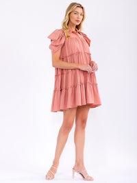 WOMEN'S SHORT RUFFLE SLEEVE BUTTON UP TIERED TUNIC MINI DRESS