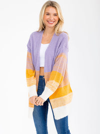 WOMEN'S LONG SLEEVE OPEN FRONT POCKETS COLORBLOCK CARDIGAN