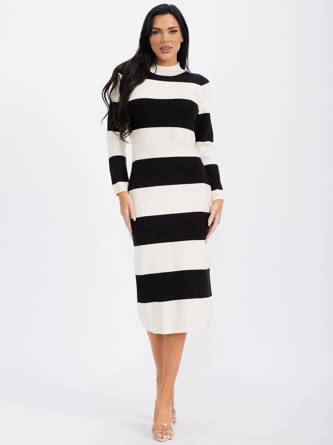 WOMEN'S LONG SLEEVE MOCK NECK COLORBLOCK BODYCON MAXI DRESS