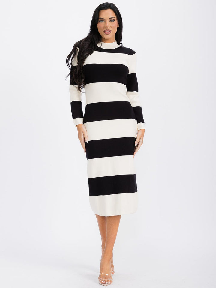 WOMEN'S LONG SLEEVE MOCK NECK COLORBLOCK BODYCON MAXI DRESS