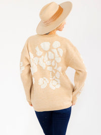 WOMEN'S LONG SLEEVE KNIT PULLOVER COLORBLOCK FLORAL PRINT SWEATER