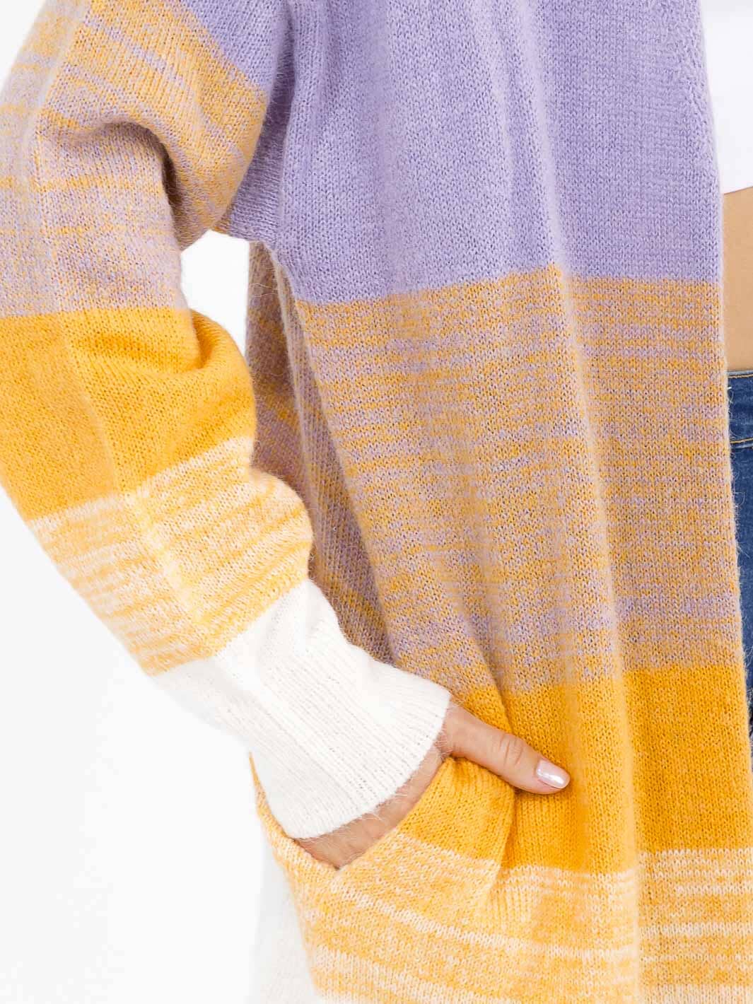 WOMEN'S LONG SLEEVE OPEN FRONT POCKETS COLORBLOCK CARDIGAN