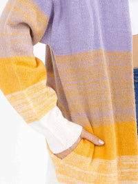 WOMEN'S LONG SLEEVE OPEN FRONT POCKETS COLORBLOCK CARDIGAN