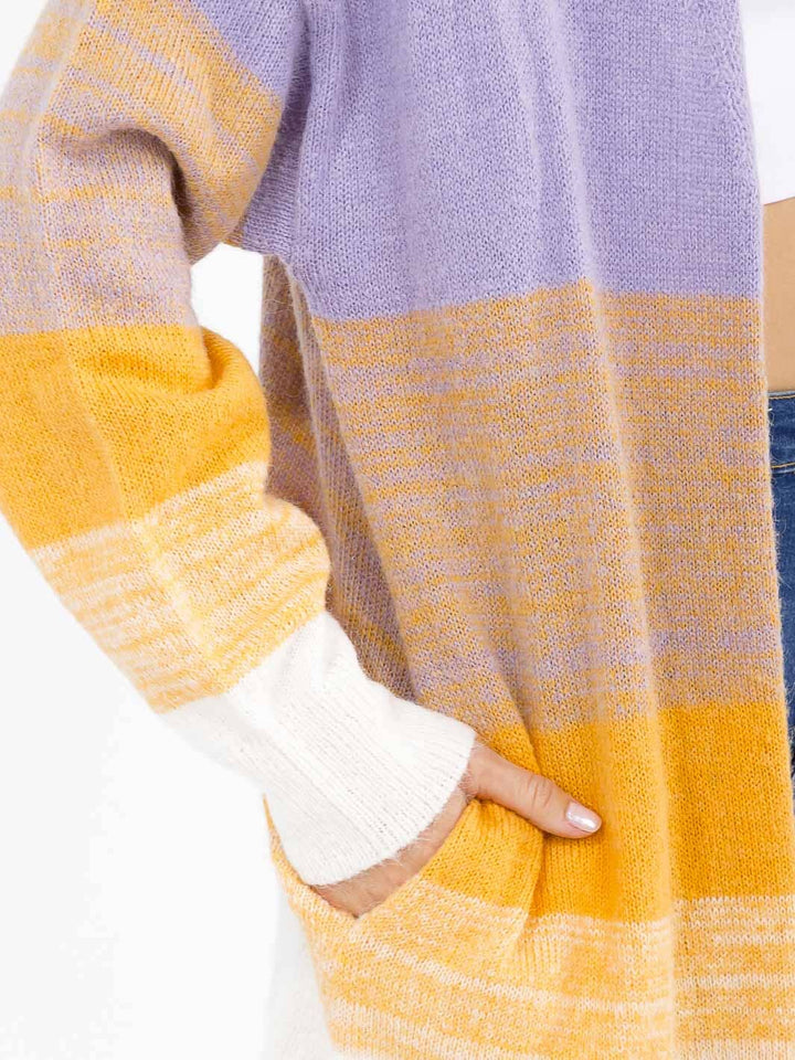 WOMEN'S LONG SLEEVE OPEN FRONT POCKETS COLORBLOCK CARDIGAN