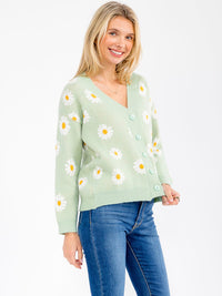 WOMEN'S LONG SLEEVE BUTTON CLOSURE FLORAL SWEATER