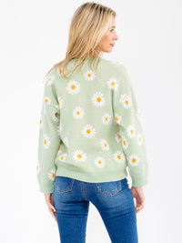 WOMEN'S LONG SLEEVE BUTTON CLOSURE FLORAL SWEATER