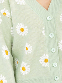 WOMEN'S LONG SLEEVE BUTTON CLOSURE FLORAL SWEATER
