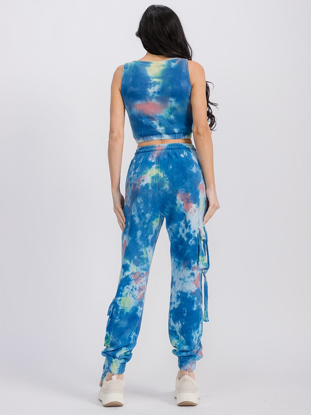 WOMEN'S CROP TOP & ELASTIC WAIST JOGGER TIE DYE 2PC SET.